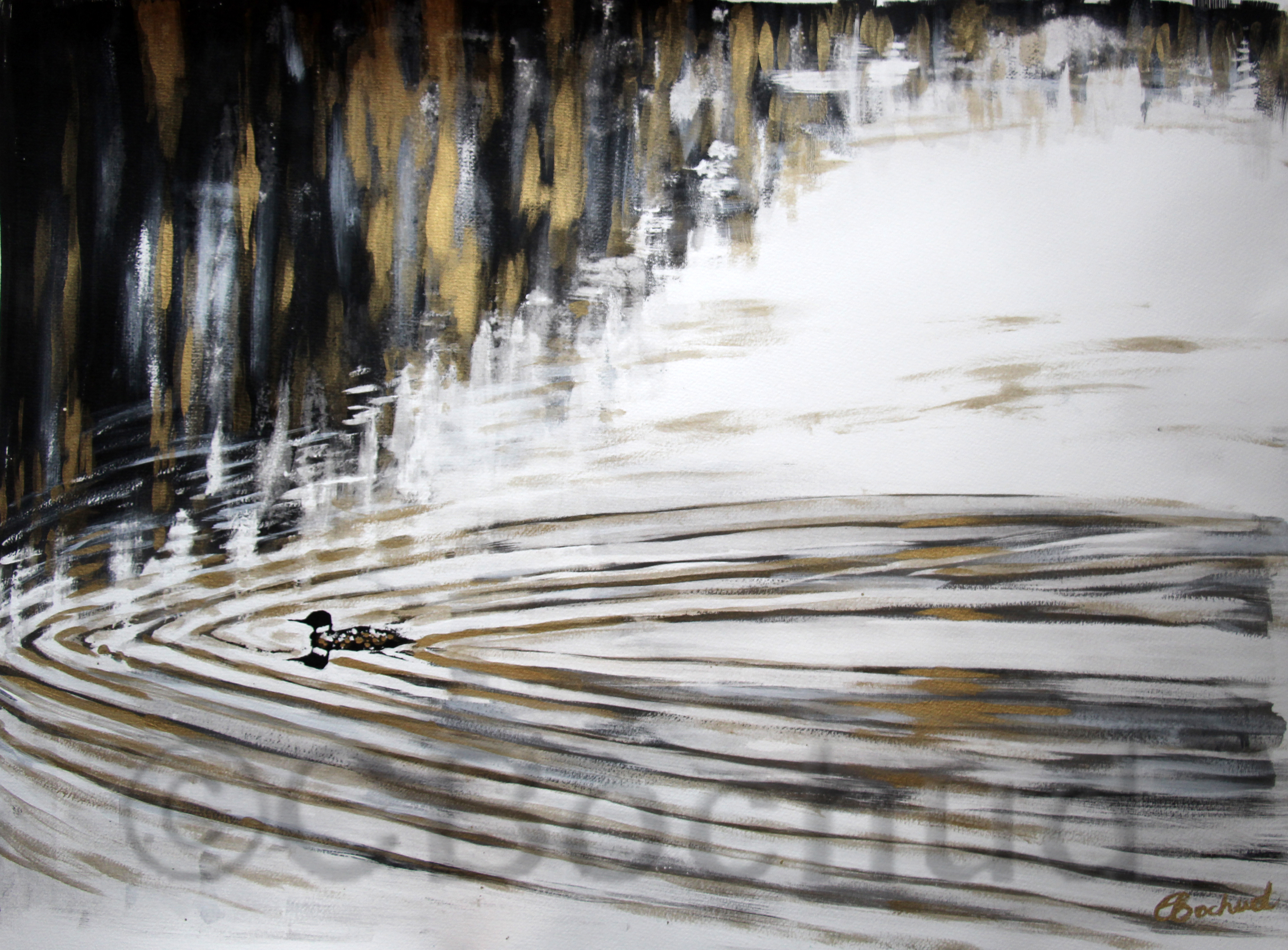 Huard- lake bird loon gold ink