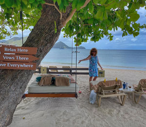 Getting ready to lounge on the beach in St. Lucia at Sandals grande St. Lucian