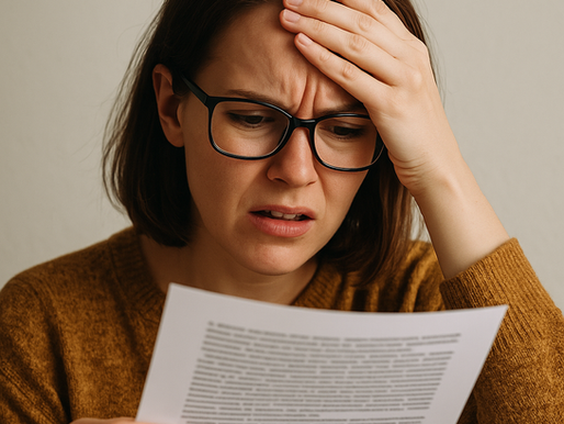 una persona angustiada ante la lectura de un texto confuso