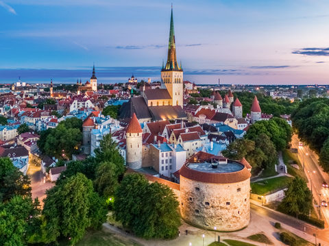 Aerial views of the medieval Tallinn Old Town - UNESCO's World Heritage Site