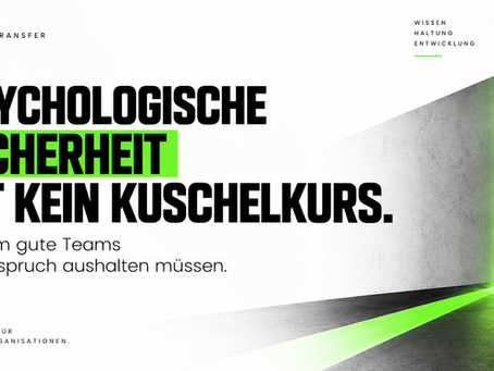 Typografisches RAYANI-Wissenstransfer-Titelbild zum Thema psychologische Sicherheit im Team mit der Aussage „Psychologische Sicherheit ist kein Kuschelkurs“.