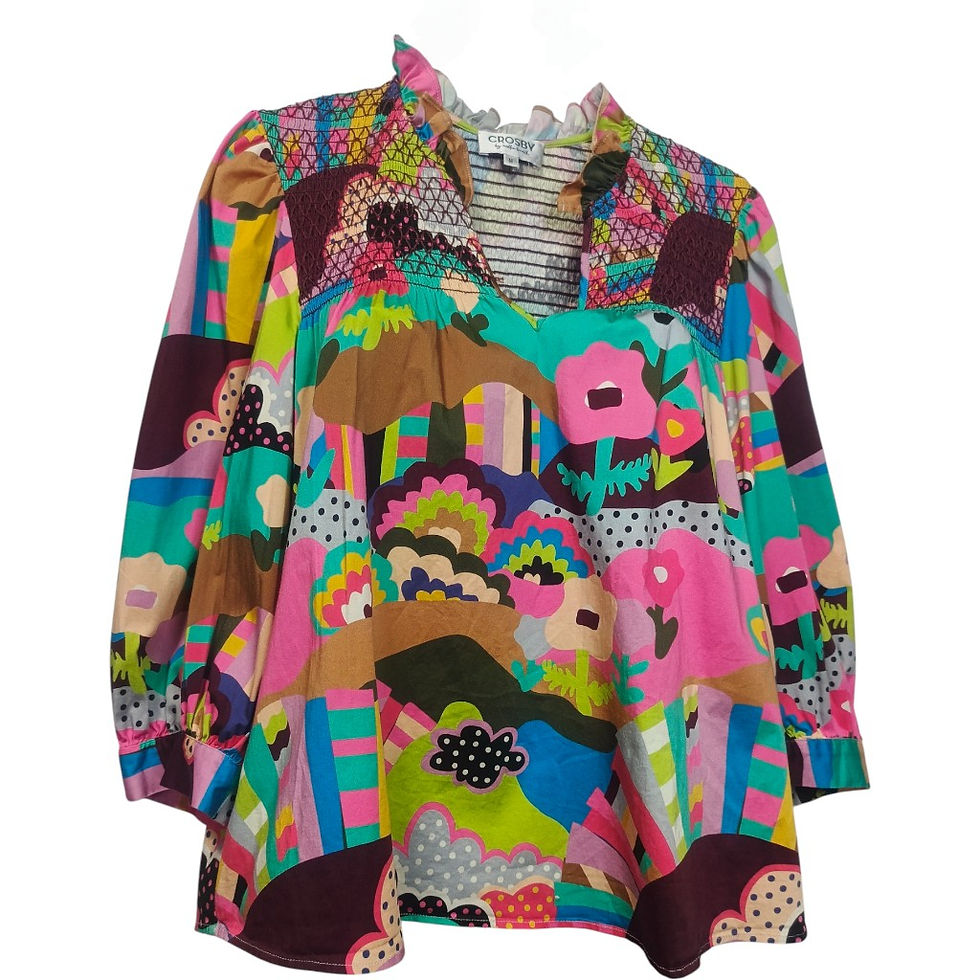 Thumbnail: Blusa Estampado Multicolor Abstracto y Detalle de Nido de Abeja