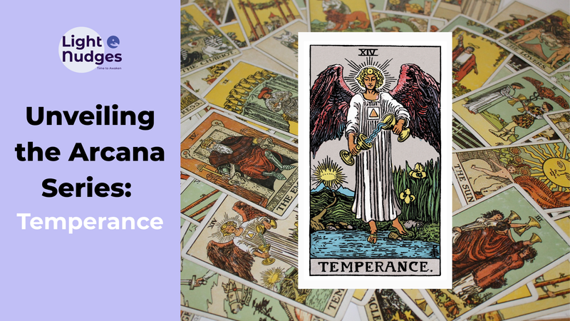 Light Nudges Arcana Series featuring The Fool tarot card with scattered cards background.