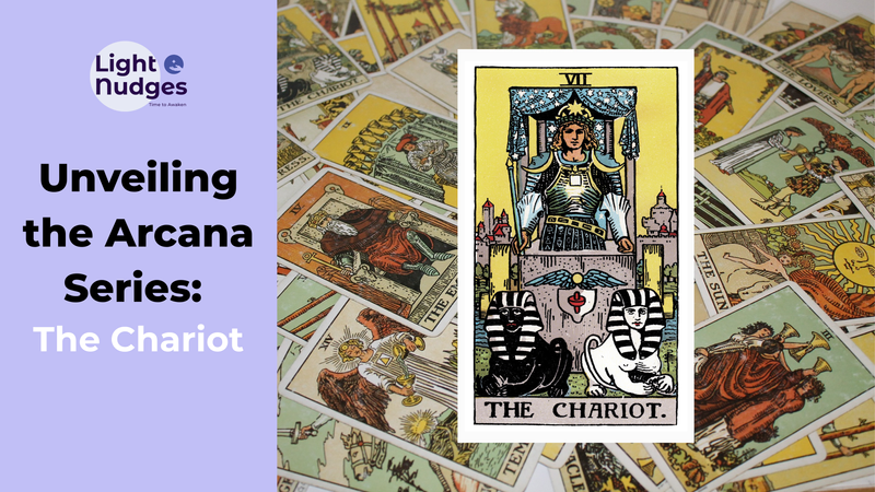 Light Nudges Arcana Series featuring The Fool tarot card with scattered cards background.