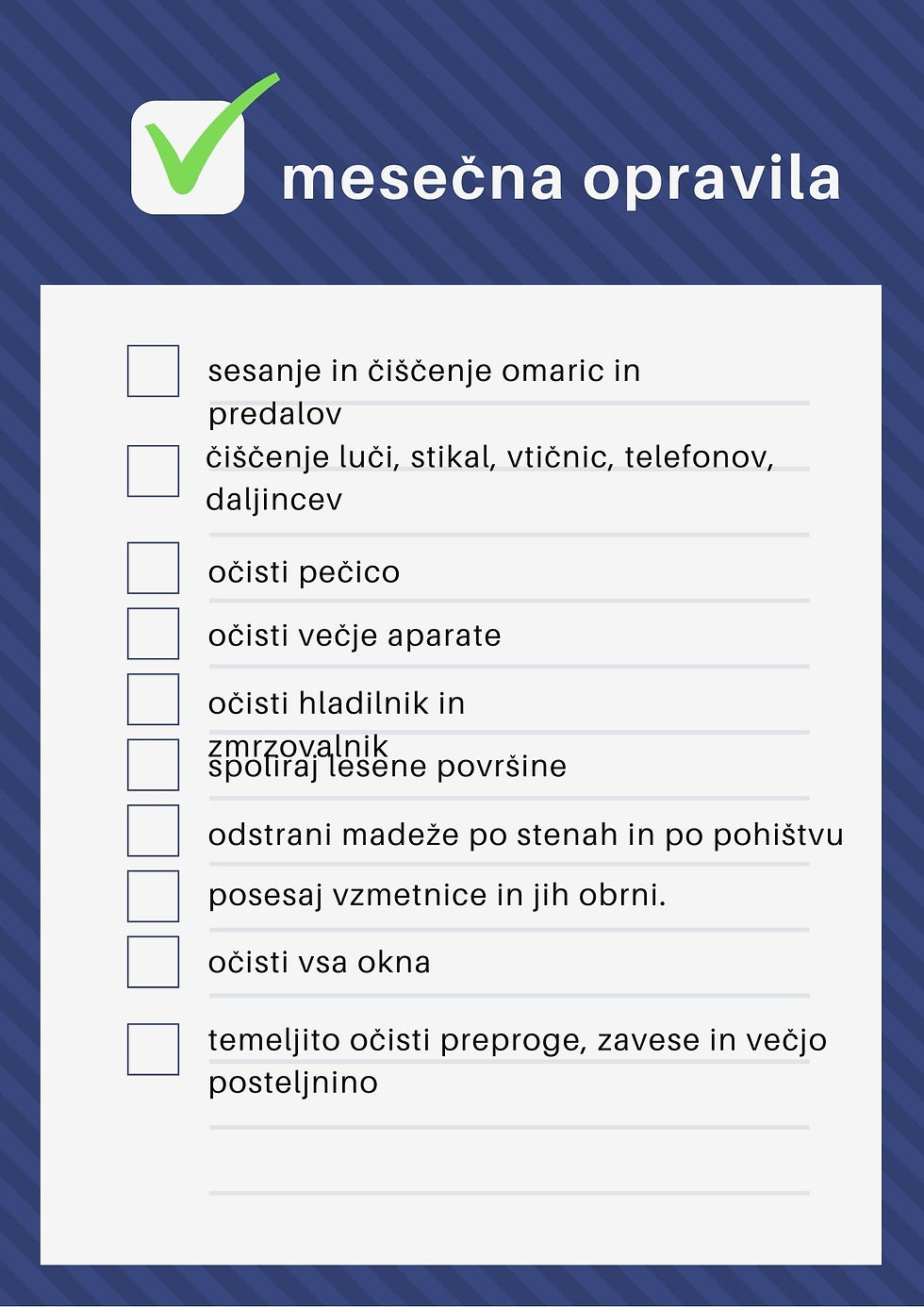 mesečna opravila, urejen dom, čiščenje, načrt, urejen dom veselja, odhrčkavam, tina simčič, uredidom, uredi dom, helenine čarovnije, organizacija doma, moj dom