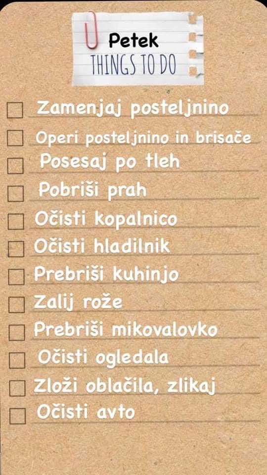 seznam z opravili, weekly to-do list, brown list with white letters