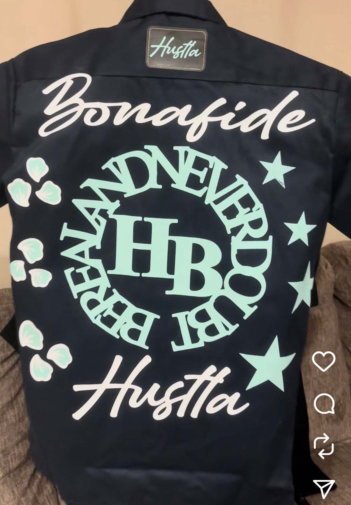 Bonafide Hustla button down short sleeve(navy and green)