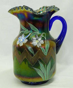 (Enameled) Columbine pitcher, blue. Northwood