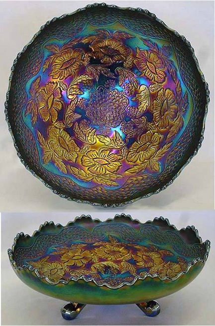 Two Flowers, large ftd ice cream shape bowl, blue