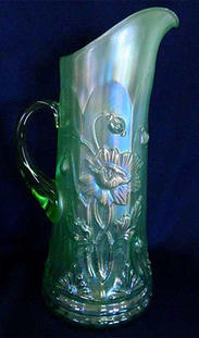 Oriental Poppy tankard water pitcher, ice green, ribbed interior