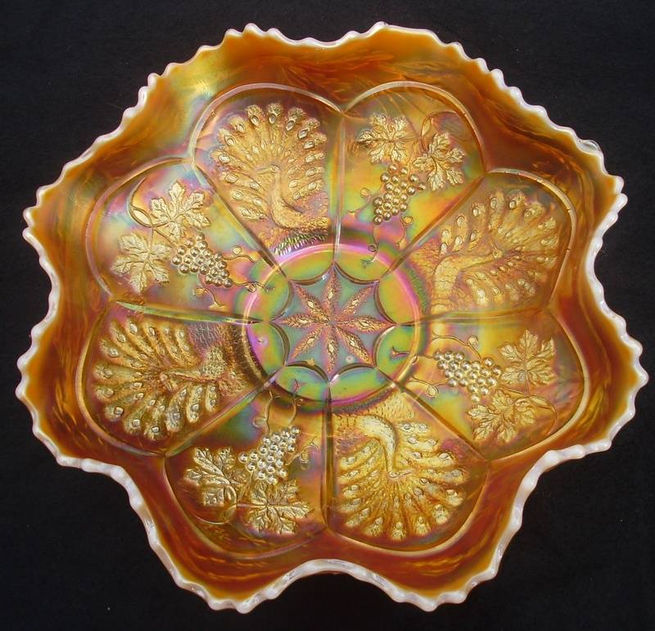 Peacock and Grape bowl in Peach Opal