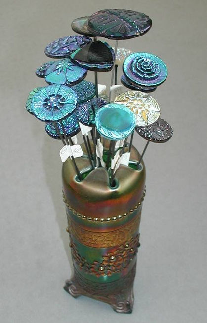 Orange Tree Hatpin holder in green