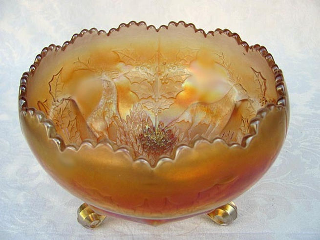Stag and Holly, large ball ftd rose bowl, marigold