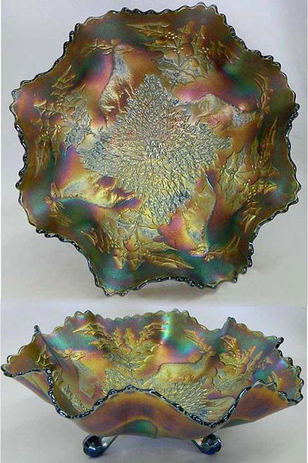 Stag and Holly large ruffled ftd bowl, blue