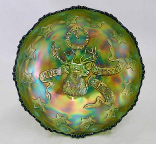 FENTON, 1910 Detroit BPOE Elks, Ice cream shaped bowl -green