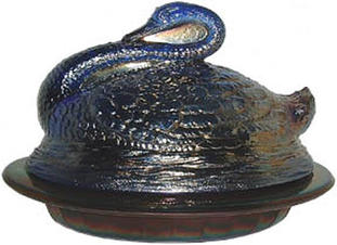 Covered Swan-blue butterdish -Sowerby