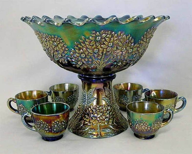 Orange Tree punch set, flared edge, green