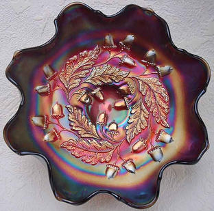 Acorn amberina ruffled bowl