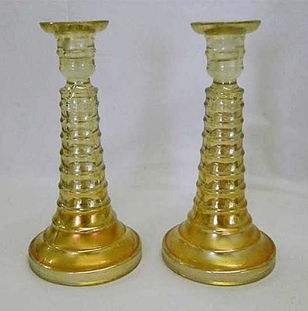 #5179, 9” candlesticks, marigold, By Jeanette