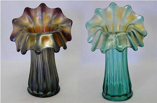 Corinth JIP 8"vase in amethyst and 9" vase in aqua, by Westmoreland