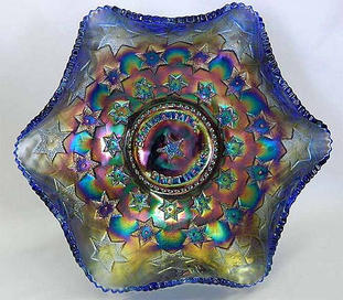 Bernheimer Brothers on Millersburg Many Stars, ruffled bowl, blue