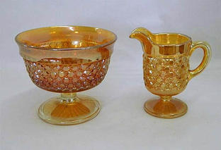 Cross Hatch sugar and creamer, marigold