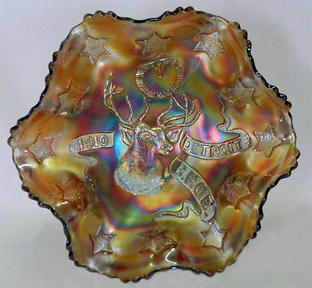FENTON, 1910 Detroit BPOE Elks ruffled bowl - amethyst