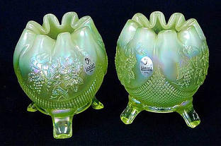1999 TCGC Fine Cut and Vintage rose bowls by Fenton in vaseline opal