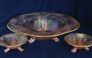 Brocaded Palms ftd console bowl and candle sticks in pink