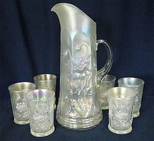 Oriental Poppy 7 pc. tankard water set - white