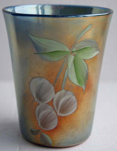 (Enameled) Cherries tumbler, blue, Northwood