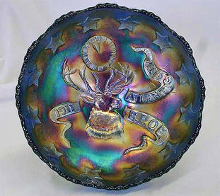 FENTON 1911 Atlantic City Elks, ice cream shaped 7" bowl, blue