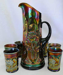 Oriental Poppy 7pc. tankard water set, purple