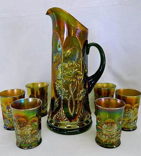 Oriental Poppy 7pc. tankard water set, green