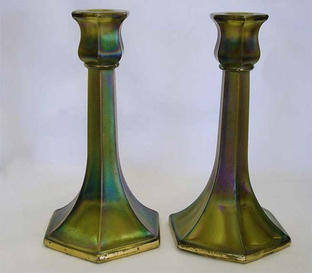Number ... trumpet 9" candlesticks, olive green