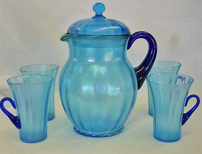 Rib Optic 5 pc. water set with lid - celeste blue