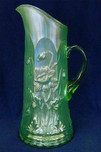 Oriental Poppy tankard water pitcher, ribbed, ice green