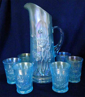 Oriental Poppy 7pc. tankard water set, ice blue