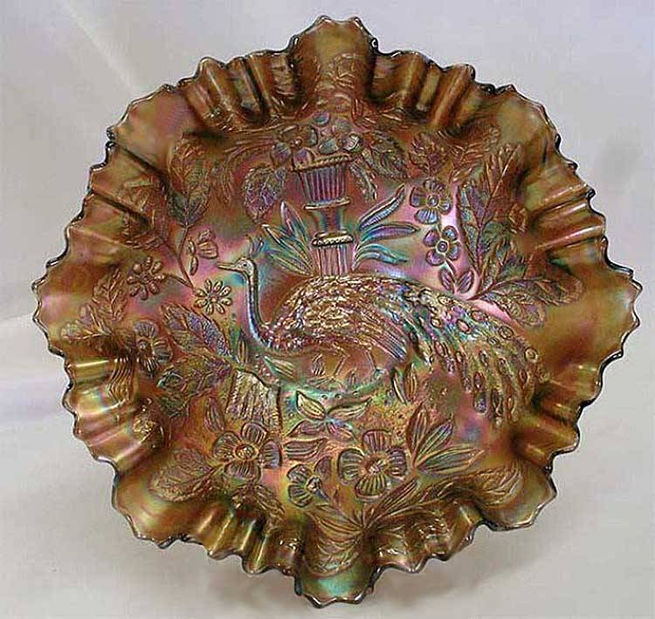 Peacock and Urn 3 in 1 edge bowl amethyst