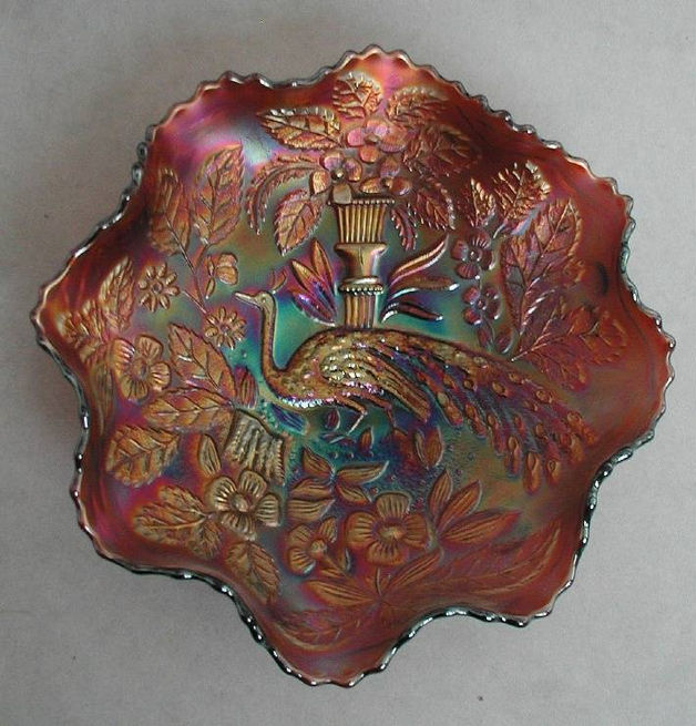 Peacock and Urn ruffled bowl in amethyst