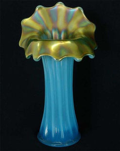 Corinth 9" JIP vase moonstone opal/ blue opal by Westmoreland
