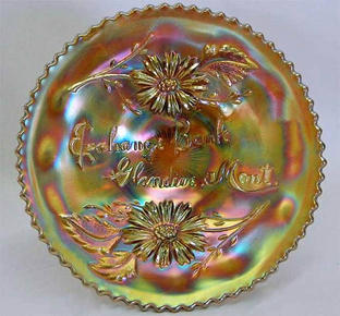 FENTON, Exchange Bank Glendive Mont. 6" plate - amethyst