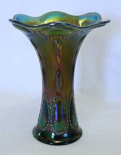 Beaded Bullseye, 7" emerald green vase