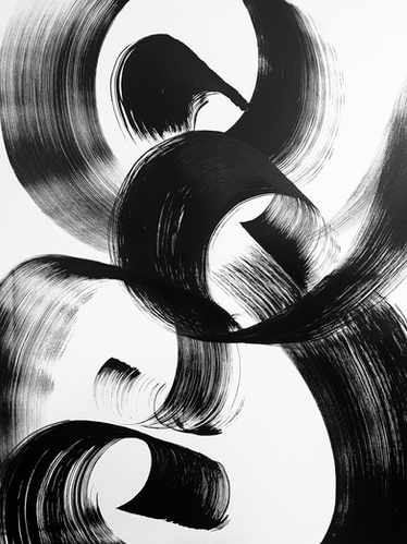 Œuvre contemporaine de la collection Résonances, explorant la lumière et l’énergie à travers des formes abstraites en noir et blanc..