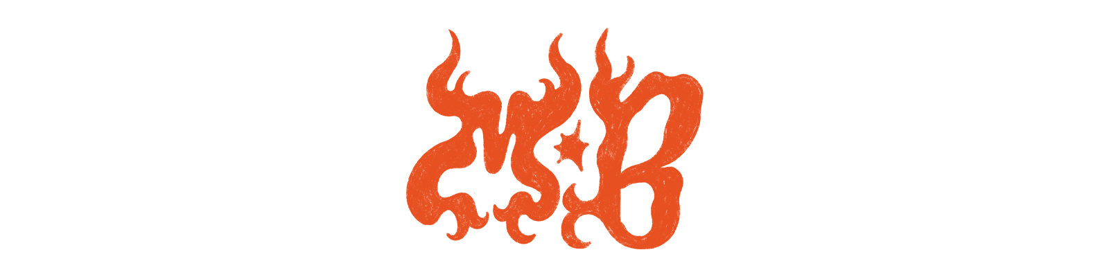 Letras M e B separadas por uma estrela pulsante. Composição em vermelho e com lettering se assemelhando ao desenho de fogo.