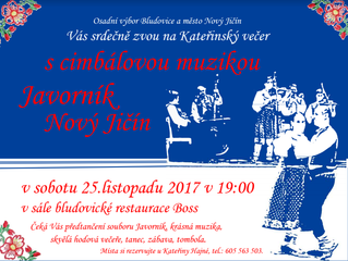 Kateřinský večer s címbálovou muzikou Javorník - 25. listopad