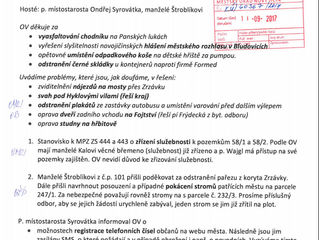 Zápis ze schůze Osadního výboru Bludovice ze dne 4. 9. 2017