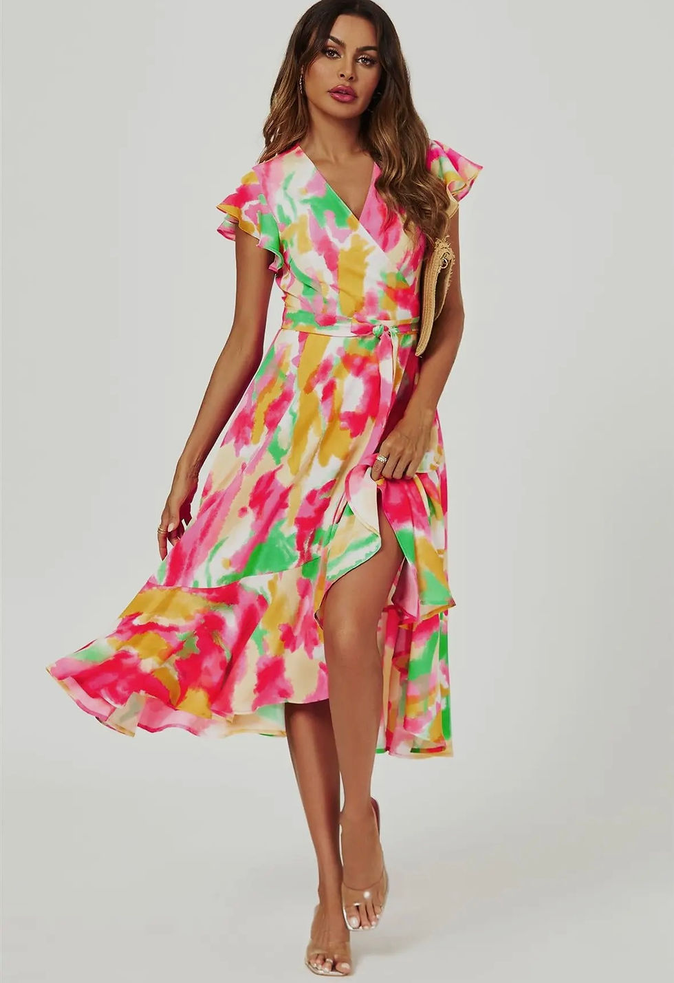 Abstract floral Midi wrap dress