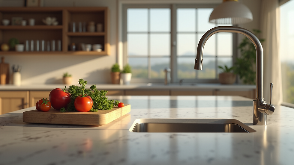 Close-up view of a modern island kitchen with a central island