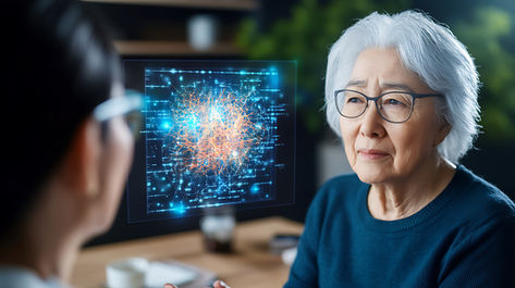 Woman talking to a doctor about her tests for Glaucoma.